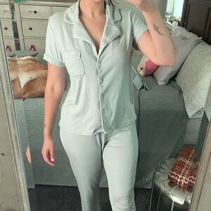 Nine West Ribbed Pajama Set in Light Green